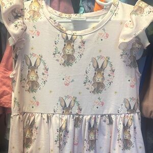 Charming Bunny Print Kids Dress in Soft Pink